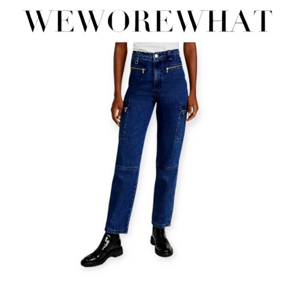 WeWoreWhat Indigo Utility Carpenter Jeans Wide Leg Denim Pants Size 6 - Picture 1 of 15